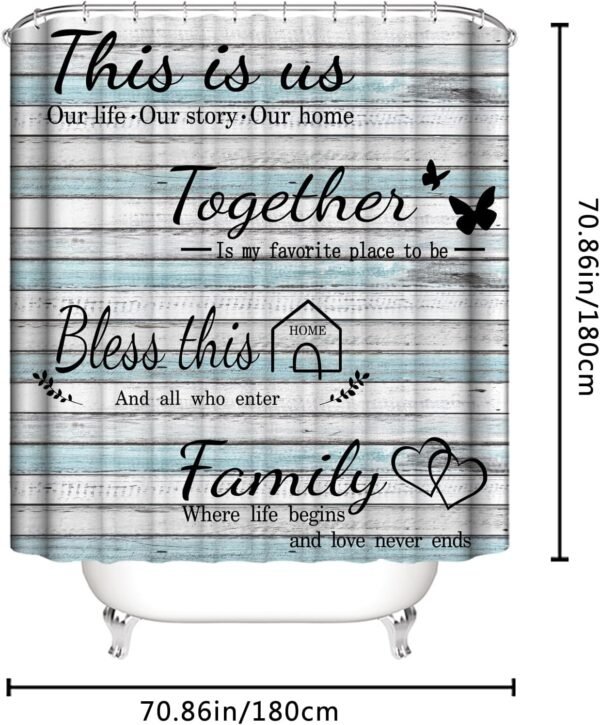 juwute 4Pcs Family Shower Curtain Sets with Non-Slip Rugs, Toilet Lid Cover and Bath Mat, Wood Grain Home Bathroom Decor Set Accessories Waterproof Shower Curtains with 12 Hooks, 72 x 72 Inch