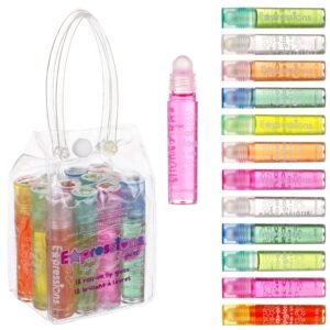 81hVLOe8fwL._SL1500_.jpg Expressions girl 12pc Roll On Lip Gloss Set with Carrying Case, Glossy Lip Make-up for Kids and Teens - Fruity Flavors, Non Toxic, Kid Friendly, Party Gift, Best Friends