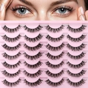 81haCQfWGIL._SL1500_.jpg Russain Strip Lashes D-Curly False Eyelashes Natural Look Wispy Cat Eye Lashes that Look Like Eyelash Extensions 3D Lashes Pack
