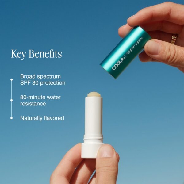 81hckHZMTlL._SL1500_.jpg COOLA Organic Liplux Lip Balm and Sunscreen with SPF 30, Dermatologist Tested Lip Care for Daily Protection, Vegan and Gluten Free, 0.15 Oz