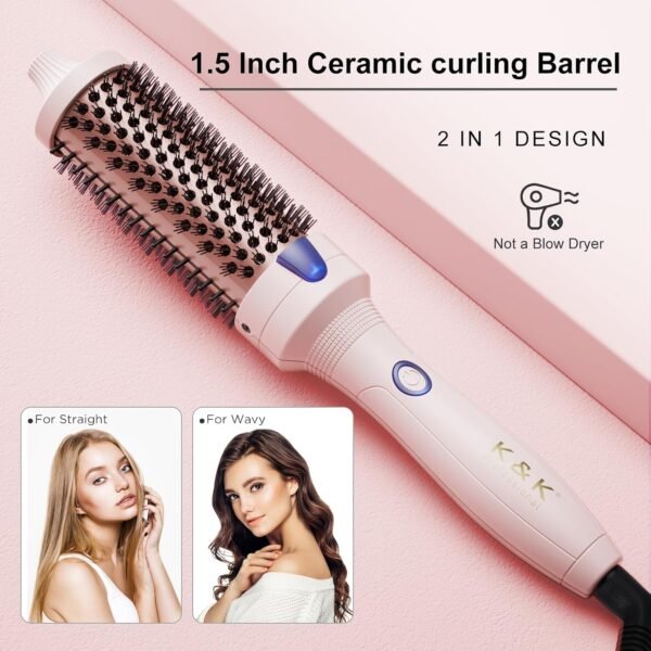 81heXVc6rVL._AC_SL1500_.jpg K&K 1.5 Inch Ceramic Tourmaline Ionic Curling Brush Volumizer - Hot Brush Creates Root Volume & Loose Curls, Volume Curls, Hair Styling Tool