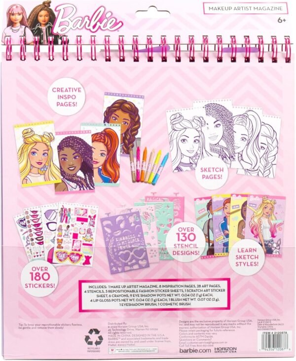 Horizon Group USA Barbie Magazine - Create Hair & Makeup Looks with 130+ Stencils, 180+ Stickers, Crayons & Pretend Makeup