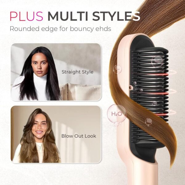 81i0MMEiuL._AC_SL1500_.jpg TYMO Ring Plus Ionic Hair Straightener Brush - Straightening Comb with Negative Ions for Women, Titanium Coating, 9 Temp Settings & LED Display, Dual Voltage, Professional Styling Tools, Gold Blush