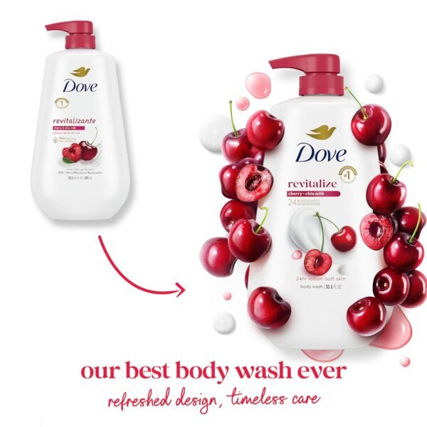 Dove Body Wash with Pump Revitalizante Cherry & Chia Milk, for Renewed, Healthy Looking Skin, Moisturizing Gentle Skin Cleanser with 24hr Renewing MicroMoisture, 30.6 oz