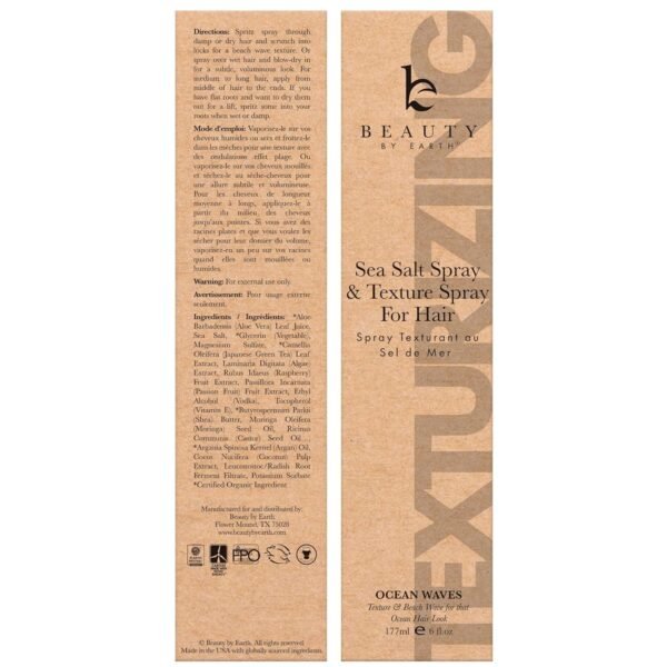 Beauty by Earth Sea Salt Spray for Textured Beach Waves & Volume - USA Made with Organic Ingredients, Texturing & Volumizing Spray for Fine Hair for Men & Women