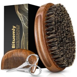 81iN8UmXlrL._SL1500_.jpg Beard Brush, Natural Boar Bristles Beard Brush for Men and Wooden Sandalwood Pocket Beard Comb Set, Facial Hair Grooming Kit with Mustache Scissors as a Styling Tool, Growth, Detangles, Shine