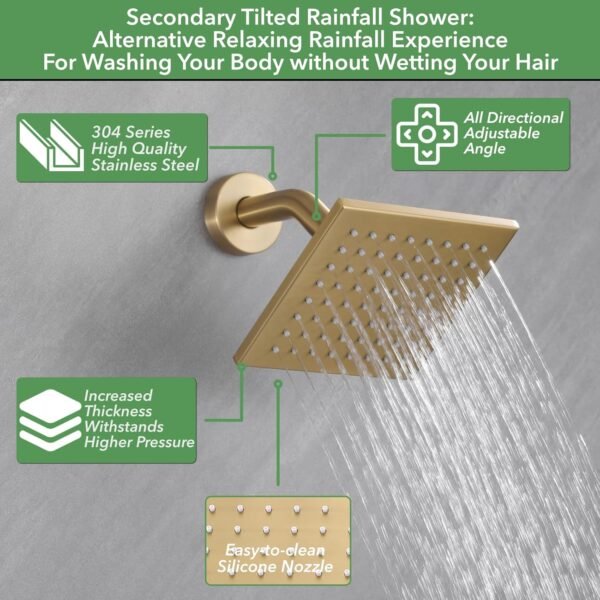 VANFOXLE Shower Faucet Set Brushed Gold Shower System,Push Button Diverter Shower Faucet with 2 in 1 Handheld,Ceiling Mount 10 Inch Shower Head with 6 Inch Wall Mount Shower Head
