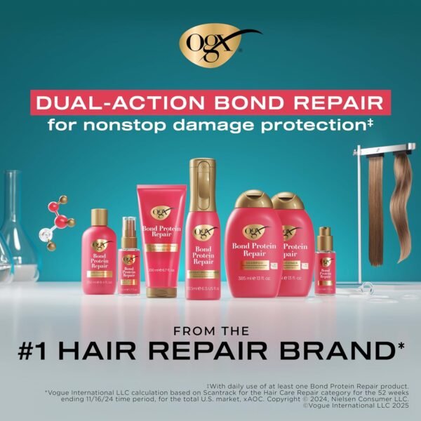 OGX Repair & Protect Bond Protein Repair 450°F Heat Protect Spray, Thermal Protection Spray for Targeted Damage Repair & Protection from Heat Damage, 6.5 fl. oz