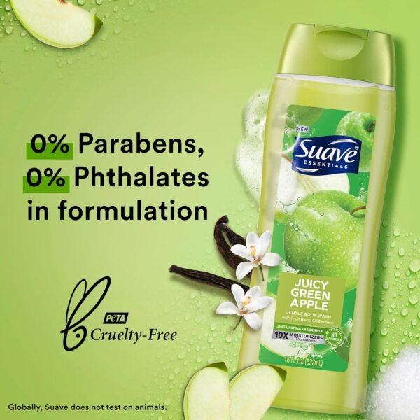 Suave Moisturizing Body Wash, with Juicy Apple and Vitamin E Extract, No Parabens, No Phtahaltes, 18 Oz Pack of 6
