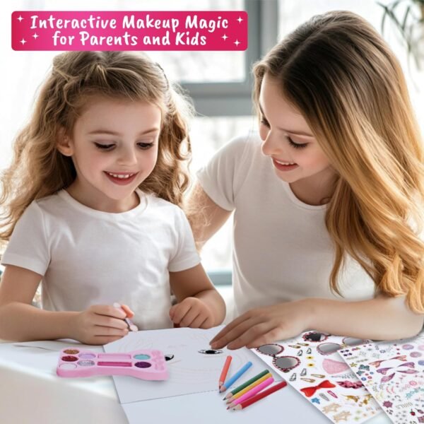 BSCOOL Make-up Artist. 3 in 1 Fun Makeup, Sticker, Coloring Kit, Includes Color Pencils, Makeup Palette, and 200+ Stickers. for Girls Ages 5,6,7,8. Gift for Girls