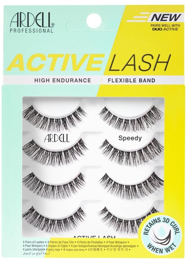 81j4ClgE7GL._SL1500_.jpg Ardell Active Lash - Speedy, False Eyelashes, Water-Resistant, Lightweight, Strip Lashes, 4 Pairs, 1-Pack