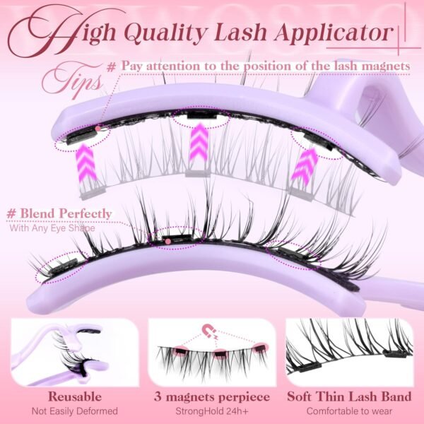 wiwoseo Magnetic Eyelashes with Applicator 2 Pairs No Glue Needed Magnetics Eyelashes Natural Look Magnetic Lashes with Applicator pestañas magnéticas Reusable Magnetics Eyelashes without Eyeliner
