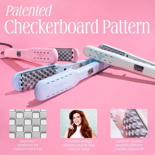 81jC47butL._AC_SL1500_.jpg VOLOOM Petite 1” Inch Professional Volumizing Ceramic Flat Iron - Hair Volumizer & Styling Tool with Adjustable Temp & Auto Shut-Off for Lasting Volume for Medium or Fine Hair - Heat Resistant Case