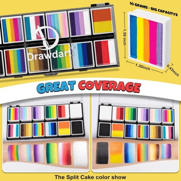 Professional Face Painting Kit for Kids & Adults, Split Cake Face Paint Palette 12 x 10gm with Stencil, One Stroke Non Toxic Rainbow Body Paint Set for Halloween & Christmas Makeup