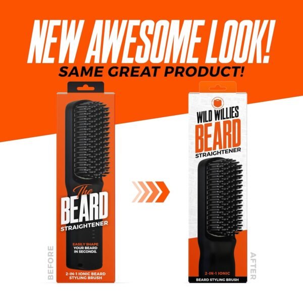 Wild Willies Beard Straightener for Men - 3 Temperature Settings, Tourmaline Ceramic Heated Beard Brush & Hot Comb - Portable, Ionic Technology, Coarse & Curly Hair, 400F - Grooming Tool