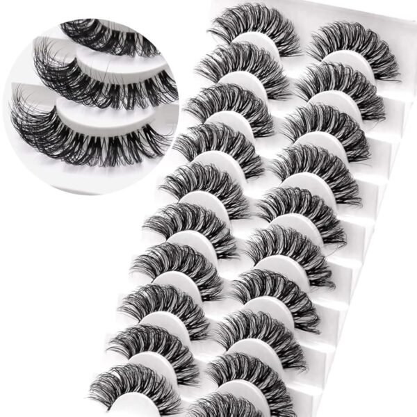 81jgCHljW0L._SL1500_.jpg Veleasha Lashes Russian Strip Lashes Eyelashes with Clear Band Looks Like Eyelash Extensions D Curl Lash Strips 10 Pairs Pack (DT01)