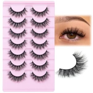 FANXITON Wispy False Eyelashes Natural Look Short Mink Lashes 3D Faux Mink Eyelashes 7 Pairs Pack