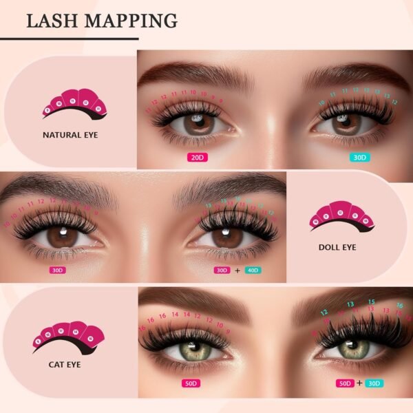 Waltz Lash Clusters Kit - Lash Clusters Lash Extension Kit with Bond and Seal Eyelash Cluster 20D30D40D50D-0.07D Cluster Eyelash Extensions Eyelash Extension Kit DIY at Home
