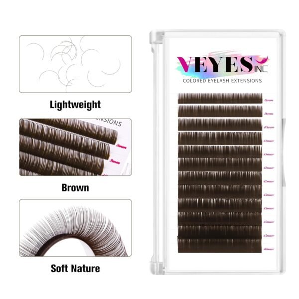 81k1kg73a8L._SL1500_.jpg VEYES INC Colored Lash Extensions 03 05 07 15 C/D Curl 8-16mm Mixed Length Tray, Premium Individual Silk Eyelashes, Professional Supplies for Lash Techs (Dark Latte Brown 0.05 D 8-16mm)