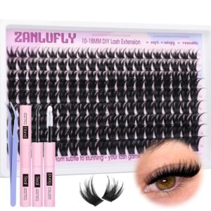 81k3gc1EdDL._SL1500_.jpg Lash Clusters Kit DIY Lash Extension Kit Volume Cluster Eyelash Extension Kit D-curly Individual lashes 10-18MM Wispy Eyelash Clusters with Lash Cluster Glue and Tweezers by zanlufly