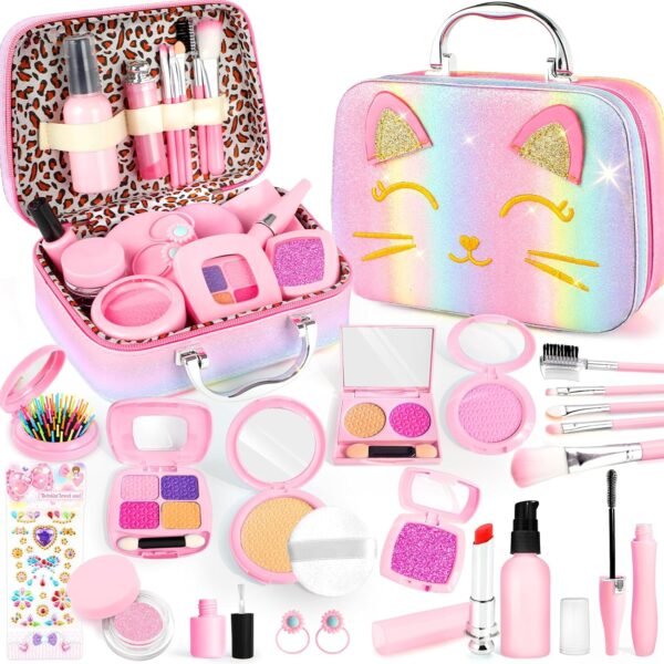 Pretend Makeup for Toddlers, Toy Play Makeup Set for Kids 3-5, Toddler Makeup Kit Pretend, Cat Toys for Kids Fake Makeup, Birthday Gifts Toys for 3 4 5 6 7 8+ Year Old Girls (Not Real Makeup)