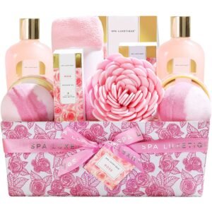 Spa Gift Baskets for Women, Spa Luxetique Bath Set, 12 Pcs Rose Gifts Set with Bu