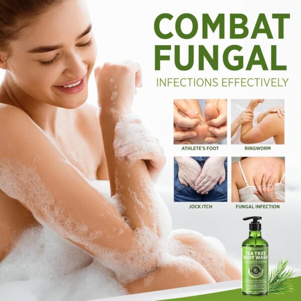 Antifungal Body Wash & Soap, Tea Tree Body Wash, Antibacterial Body Wash & Soap, Back Acne Body Wash, Natural Body Wash With Tea Tree Oil For Jock Itch, Back Acne, Athletes Foot, Body Odor, Nail Fungus, Ringworm, & Eczema - 16.9 Fl Oz