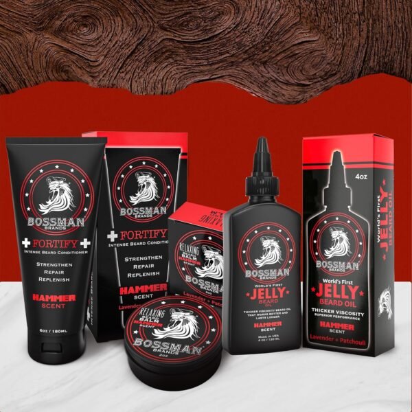 Bossman Essentials Beard Kit - Made in USA - Jelly Beard Oil - Conditioner - Beard Balm - Natural Ingredients (Hammer Scent)