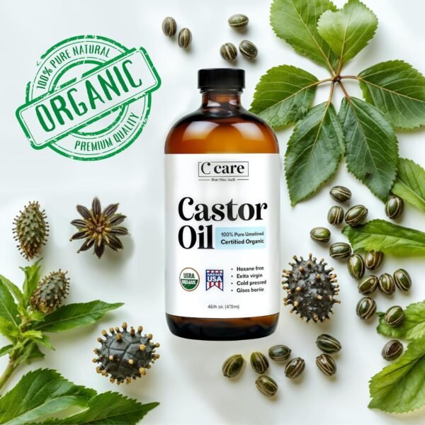 81kpIZZpu7L._SL1500_.jpg Castor Oil 100% Pure Organic Cold Pressed Unrefined Glass Bottle | USDA Certified Organic | Hexane Free Extra Virgin | For Hair Growth Eyebrows Eyelashes Skin and Castor Oil Pack Wrap | 16oz