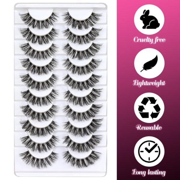81kpkWdo0ZL._SL1500_.jpg Veleasha Lashes Russian Strip Lashes Eyelashes with Clear Band Looks Like Eyelash Extensions D Curl Lash Strips 10 Pairs Pack (DT01)