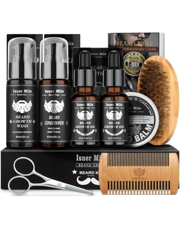 Beard Grooming Kit, Beard Oil and Balm, Beard Wash & Conditioner, Beard Brush & Comb Set with Scissors, Birthday Gifts for Men, Valentines Gifts for Him, Fathers Gifts for Dad, Stocking Stuffers
