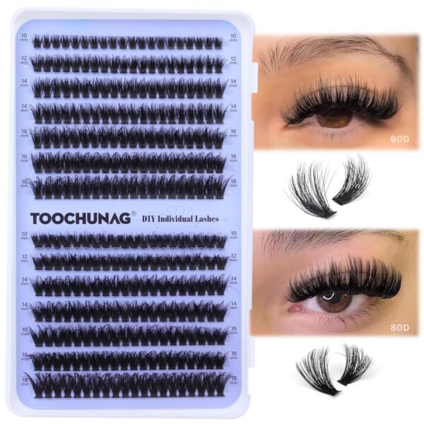 81lH6ExP2aL._SL1500_.jpg Fluff Lash Clusters 60D+80D Thick Eyelash Clusters D Curly Wispy Individual Lashes 10-18mm Cluster Eyelash Extensions 280pcs False Eyelashes DIY Flat Lash Extension by TOOCHUNAG