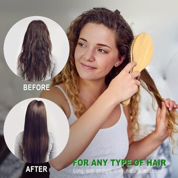 81lMn0B0GQL._SL1500_.jpg MRD Hair Brush Set, Natural Bamboo Comb Paddle Detangling Hairbrush, Wide-tooth and tail comb No Bristle, suit for Women Men and Kids Thick/Thin/Curly/Dry Hair Gift kit
