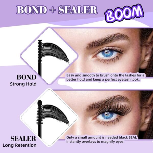 B&Q Lash Bond and Seal Cluster Lash Glue 5ML Lash Clusters Overnighter 5ML Lash Bond Lash Sealer for Cluster Lashes Waterproof Glue Longer Life Coating -2pcs