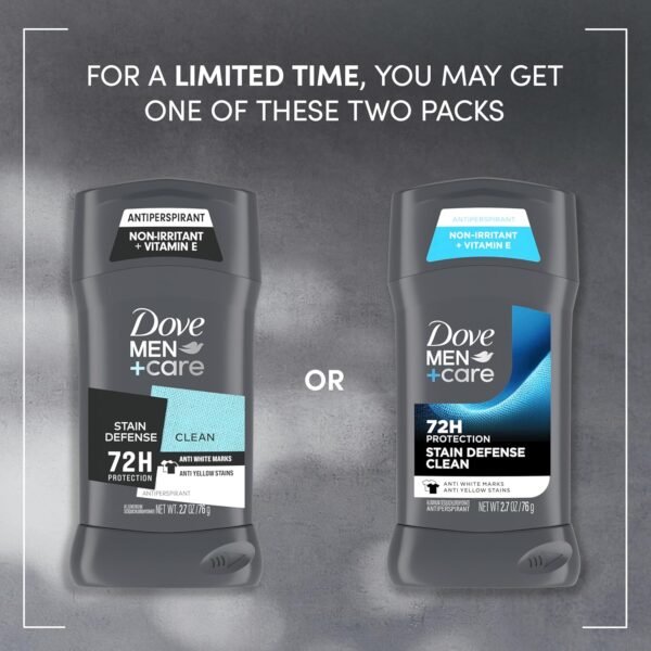 Dove Men+Care Deodorant Stick 4 Count Stain Defense Clean for Men, Anti-white Marks & Anti-yellow Stains with 72-hour Sweat and Odor Protection 2.7 oz