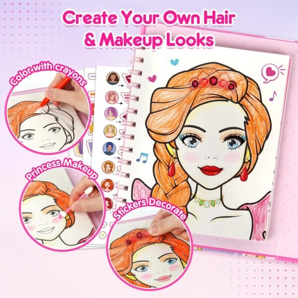 Mocoosy Makeup Craft Kit for Girls Ages 6-8, Pretend Makeup Activity Book with Stickers, Mess-Free Dress-Up Art Crafts, Travel Game Car Road Trip Airplane Toy Birthday Gifts for 4 7 9 10 12 Years Old