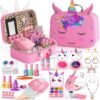 Kids Makeup Kit for Girl - 2 In 1 Kids Washable Makeup Toys & Nail Art Kit with Nail Dryer and Cosmetic Storage Case, Kids Play makeup for Girls, Real Girl Makeup Set for Ideal Gift Toys for 3-12 Year