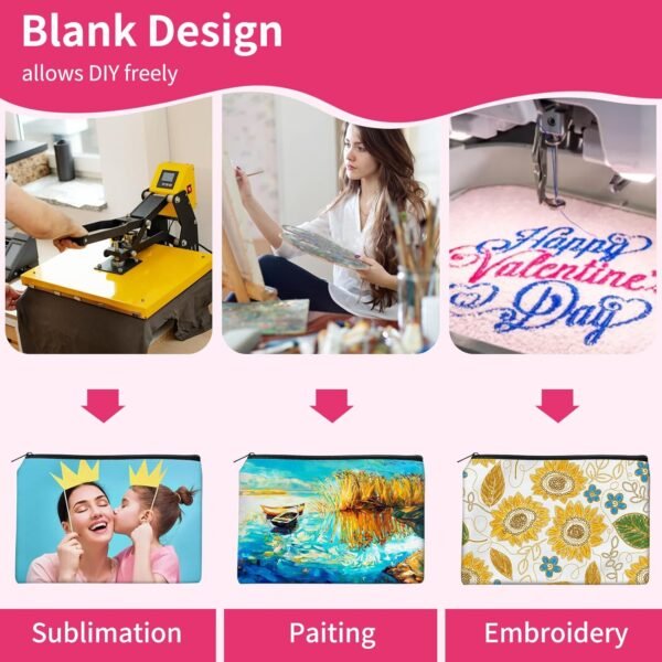 24Pcs Sublimation Blank Canvas Makeup Bags, Bulk Blank DIY Heat Transfer Cosmetic Makeup Bags w/Black Zipper for Bridesmaid Makeup Bag Travel Toiletry Pouch Storage