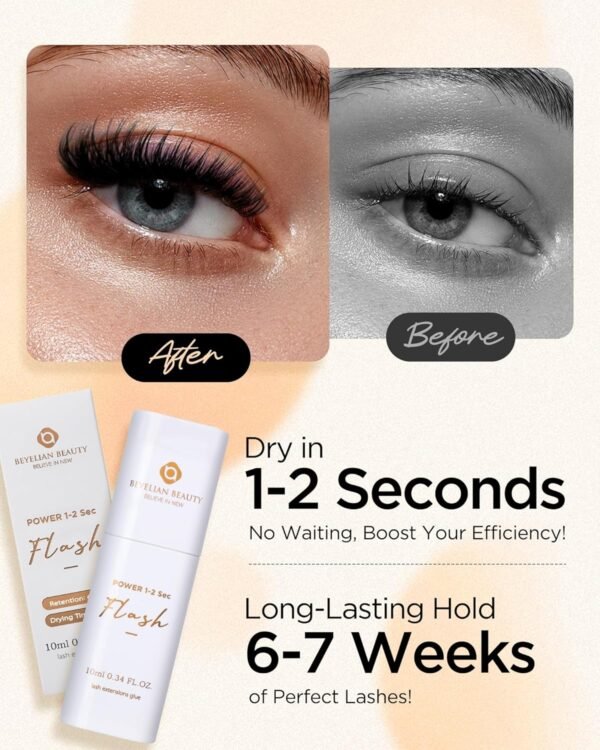 Eyelash Extension Glue, Sensitive Lash Glue for Eyelash Extensions 10 ml, Smart Drop Technology Adhesive for Classic and Volume Lashes, 0.03 ml per Drop, 1 S Dry Time, 6-7 Weeks Retention by BEYELIAN