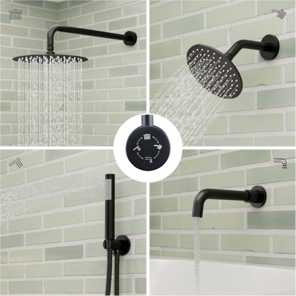 CASAINC 4 Functions Shower Faucet Set Wall Mounted Rainfall Shower System with 10" & 6" Dual Showerheads,Handheld and Bathtub Spout, Matte Black