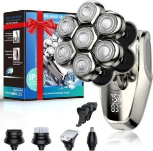 7D Head Shavers for Bald Men, Upgrade 5 in 1 Waterproof Electric Razor Men's Grooming Kit, Detachable Wet/Dry Anti-Pinch Head Shavers for Bald Men, LED Display Type-C Charge Head Shaver