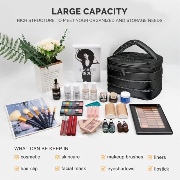 Prite Large Cosmetic Bags for Women Cute Makeup Bag Portable Waterproof Toiletry Bag Travel Make Up Organizer Bag with Handle (Black)