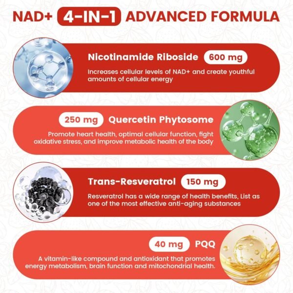 NAD Supplement, NAD+ Liquid, 1000mg Enhanced Formula with PQQ, Nicotinamide Riboside & Resveratrol, Advanced Anti-Aging Support for Men & Women, Sustained Energy, Vitality Boost (30 Packets)