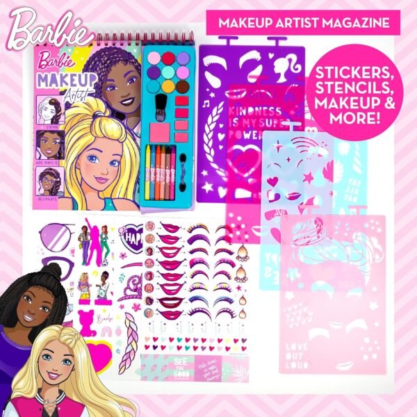 Horizon Group USA Barbie Magazine - Create Hair & Makeup Looks with 130+ Stencils, 180+ Stickers, Crayons & Pretend Makeup
