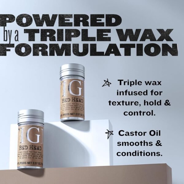 TIGI Bed Head Hair Wax Stick for a Soft, Pliable Hold, Hair Care Slick Back Stick Styling Product with Beeswax & Japan Wax, 2.57 oz