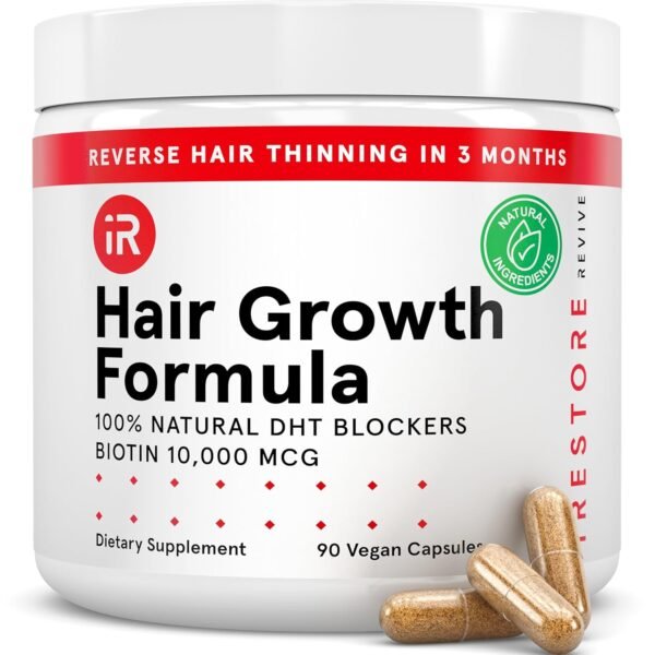 iRESTORE Hair Growth Supplement - Hair Loss Vitamins for Women and Men - Has Biotin Multivitamins & DHT Blocker to Reduce Hair Thinning - Hair Regrowth Pills for Thicker Fuller Volume - 30 Days Supply
