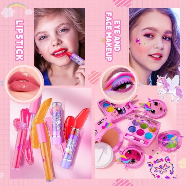 Kids Makeup Kit for Girl - Kids Makeup Girl Toys with Flying Horse Storage Case, Girl Makeup Sets Kids Toys Kids Play Makeup Set for Girls Christmas Birthday Gift Toys 3-12 Years Old Girl