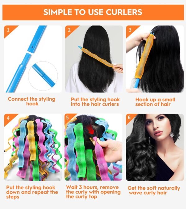81nTDaMs9RL._SL1500_.jpg 30 Pcs Heatless Hair Curlers Wave Curls Styling Kit with 2 Pcs Styling Hooks, No Heat Hair Curlers Heatless Wave Curlers for Women Girls Long Medium Short Hair (6 Colors, 55 cm/21.65 inch)