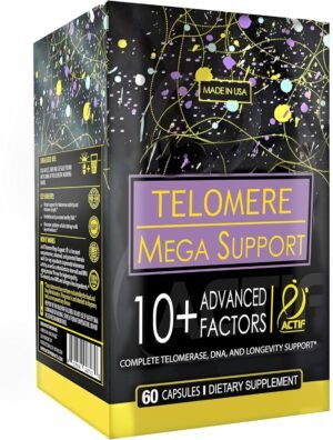 ACTIF Telomere Mega Support with 10+ Factors, Non-GMO, Telomerase and DNA Supplement for Energy, Memory and Anti-Aging, Made in USA, 60 Count