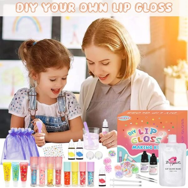 DIY Lip Gloss Making Kit - All-in-One to Make Your Own Lip Care Gloss Set with Clear Base, Pigments, Glitter, Tubes, Fun Creative Gift for Women Girls Makeup Lovers in Christmas Birthdays